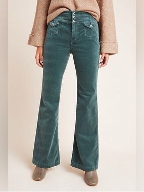 Anthropologie Pilcro and the Letterpress Green Corduroy Flare Pants 28